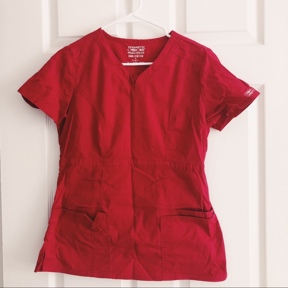 Red Authentic Cherokee Workwear Scrub Top